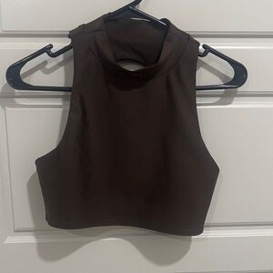 ALO Yoga Dark Brown High-Neck Tank Top, Medium Crop